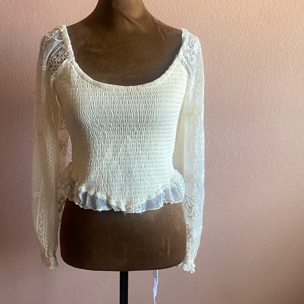 JOLT  Cream Lace Smocked Blouse